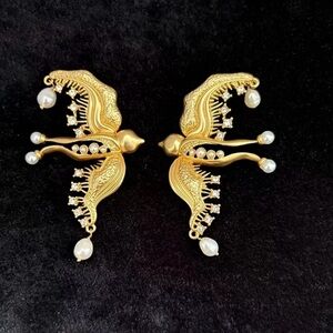 Schiaparelli Inspired Elegant Gold and Pearl Drop Earrings